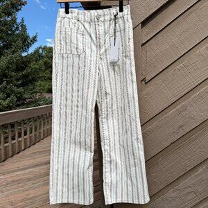 NWT Oat New York High-Rise, Baby Wide-Leg Striped Ankle Pants